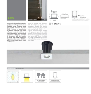 Faretto da incasso  quadrato cromo ip65 1w 4000k per doccia bagno