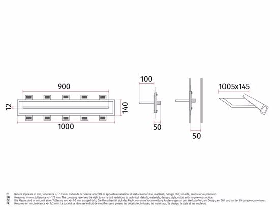 Grande applique in gesso led da incasso mensola vetro satinato 19w 4000k