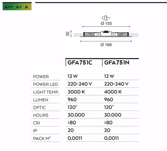 Gea luce maia faretto incasso  12w 4000k bianco per controsoffitto