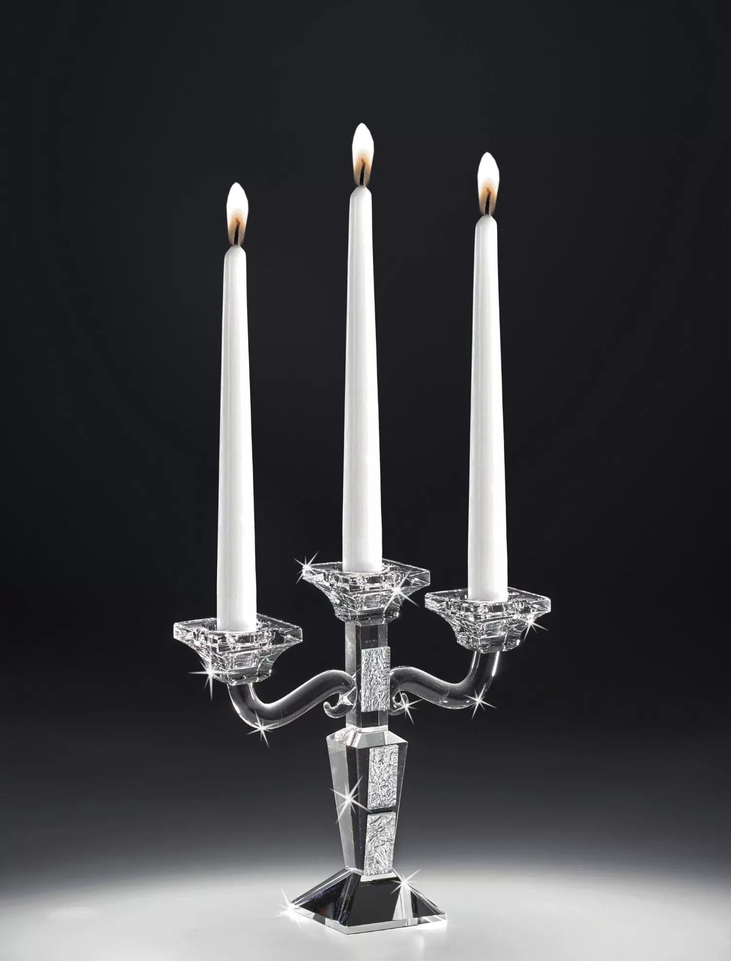 Candeliere candelabro da tavola vetro cristallo inserti foglia
