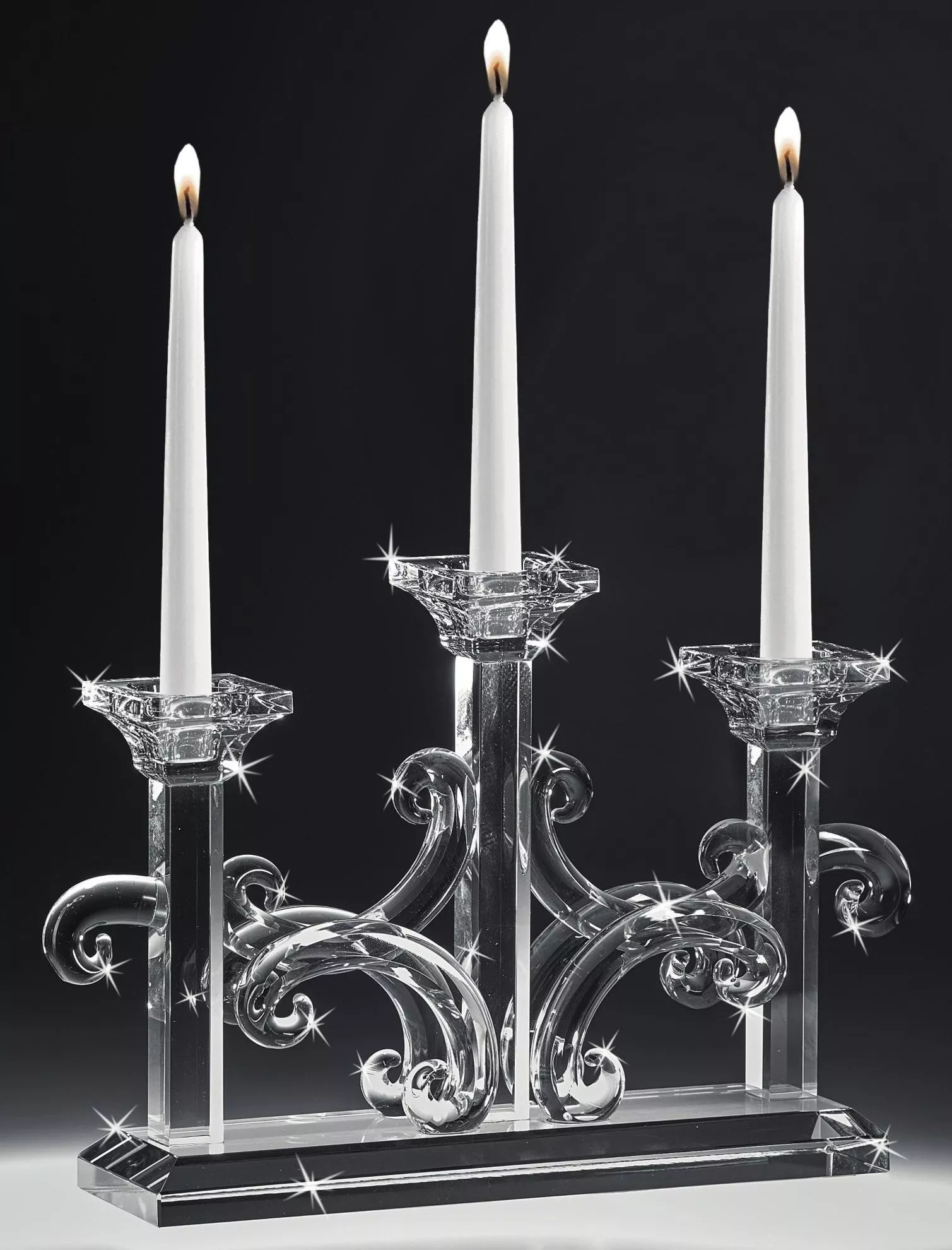 Candelabro candeliere da tavolo tre fiamme vetro cristallo inserti