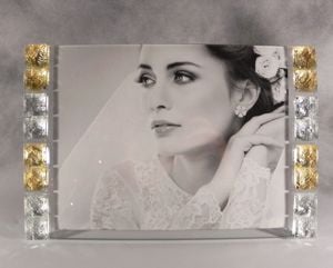 Portafoto da tavolo di vetro cristalli argento oro foto cm 13x18 - 81A2