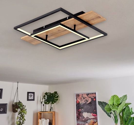 Plafoniera di legno led 24w 3000k dimmerabile moderna nera