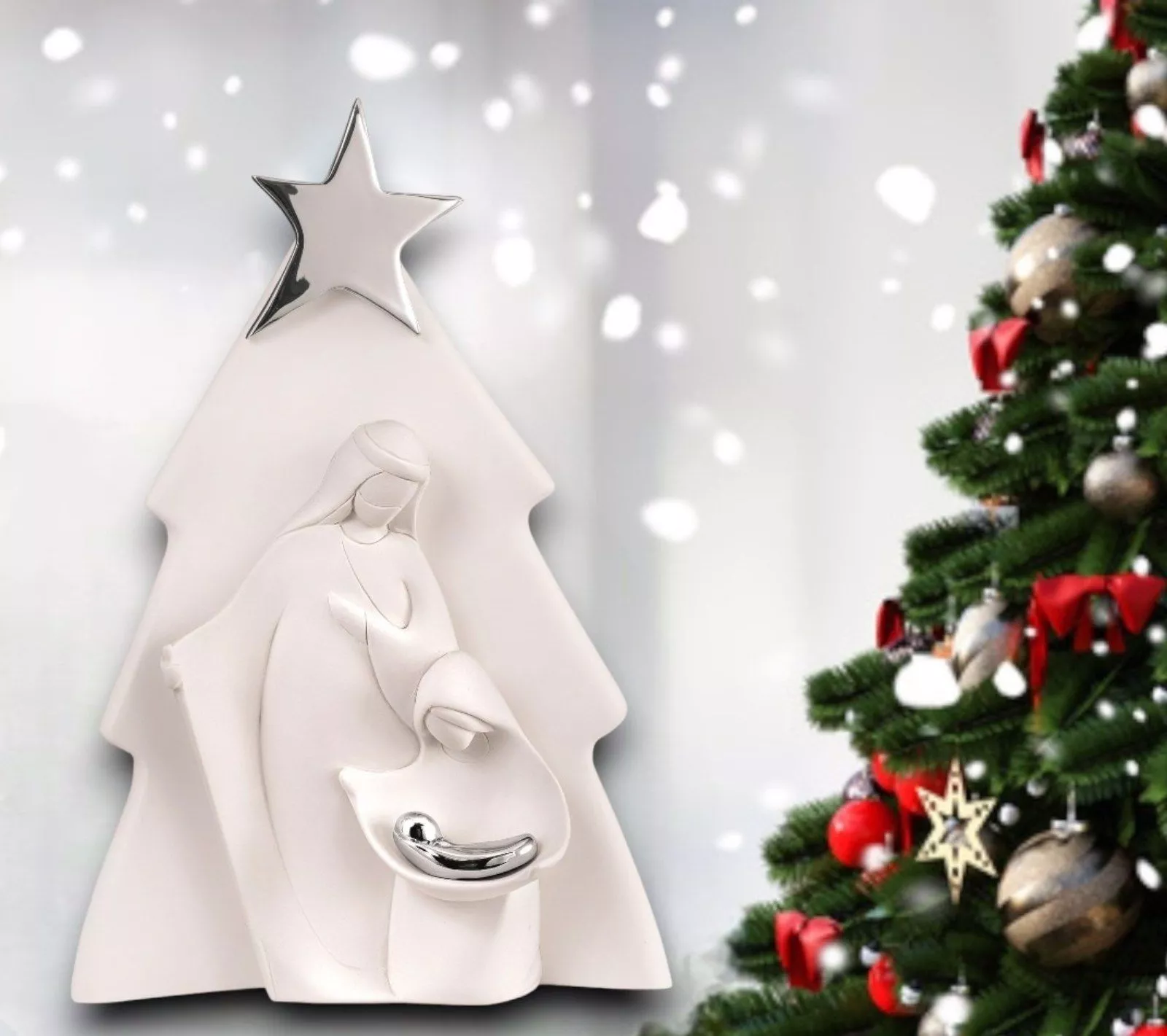 MAZZOLA LUCE Mini presepe natalizio statuina bianco oro moderno h15 cm  scultura natività idea Regalo Natale : : Casa e cucina