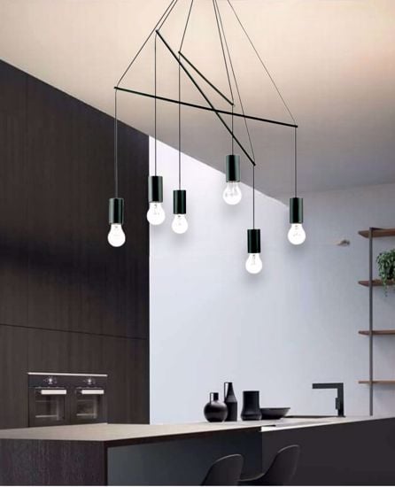 Pop sp10 nero ideal lux lampadario a sospensione sei luci