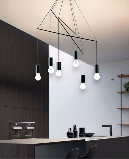 Pop sp6 nero ideal lux lampadario a sospensione sei luci