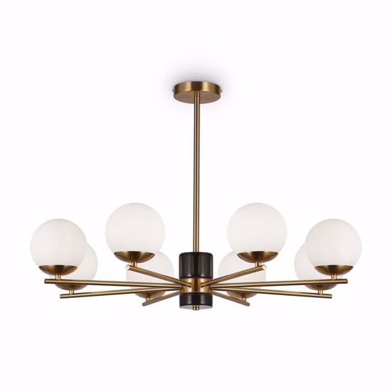 Lampadario per soggiorno elegante nero oro ottone sferevetro bianco