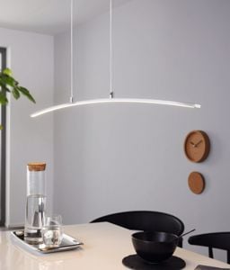 Lampadario a led pendente curvo per tavolo da cucina cromo 15w 3000k