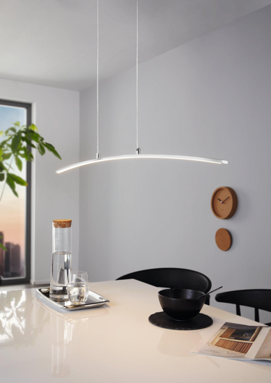 Lampadario a led pendente curvo per tavolo da cucina cromo 15w 3000k