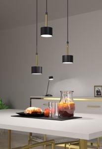 Lampadario per tavolo da cucina 3 luci nero oro