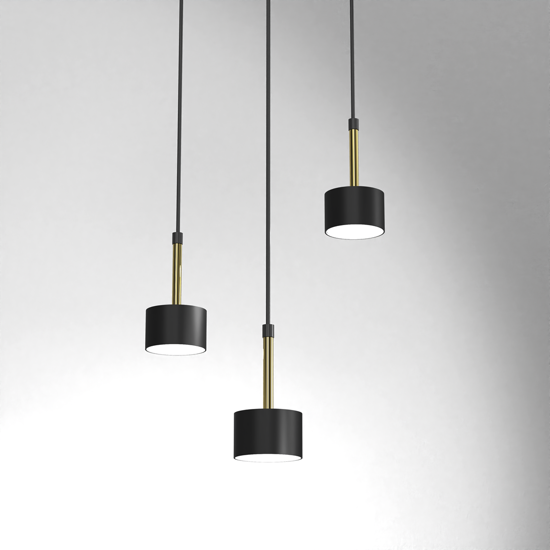 Lampadario per tavolo da cucina 3 luci nero oro