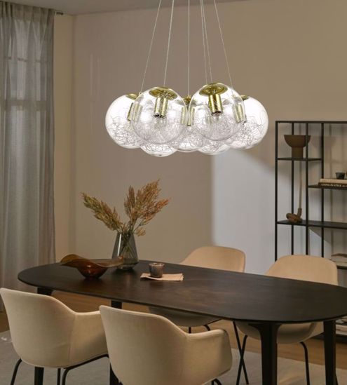 Ideal lux  mapasat sp7 lampadario grappolo per soggiorno 7 sfere vetro ottone