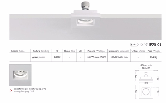 Porta faretto da incasso a soffitto quadrato di gesso gu10 220v