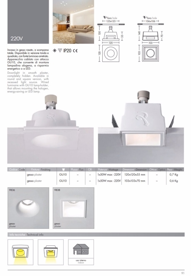 Portafaretto in gesso da incasso soffitto rotondo gu10