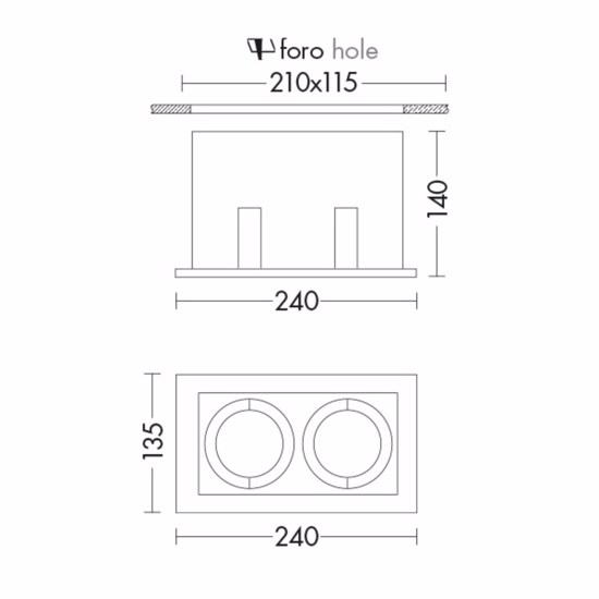 Cestello portafaretto bianco rettangolare da incasso per cartongesso due luci orientabili gu10 220v