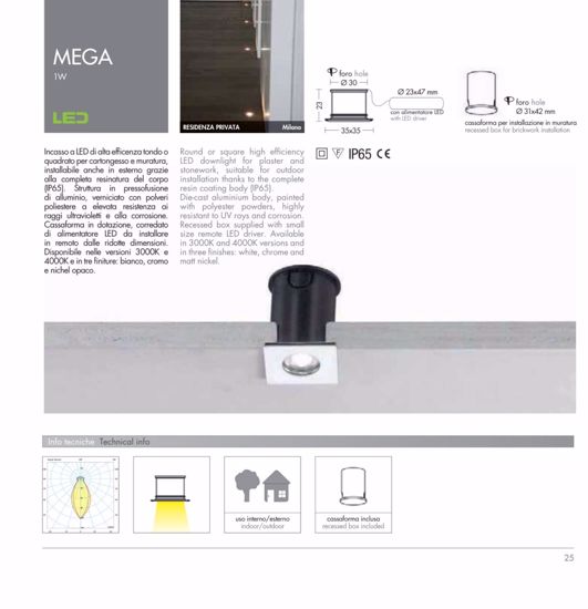 Faretto da incasso  per controsoffitto bagno doccia ip65 1w 4000k grigio quadrato