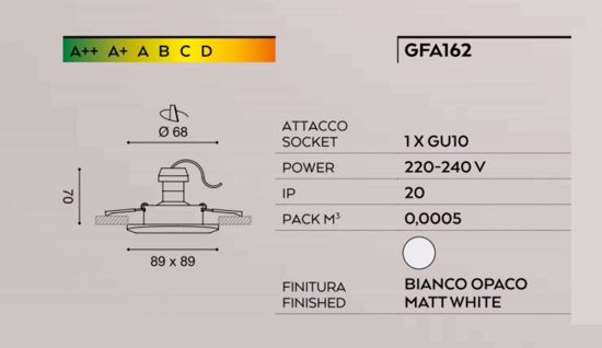 Faretto da incasso per cartongesso bianco gea luce janus