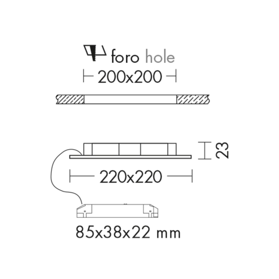 Faretto quadrato da incasso  18w 4000k ip20 per controsoffitto