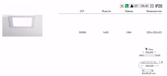 Faretto a  da incasso quadrato per controsoffitto 18w 3000k 220v bianco