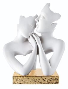 Scultura da tavolo moderna gesso decorato mani bianche cuore dorato - 837E