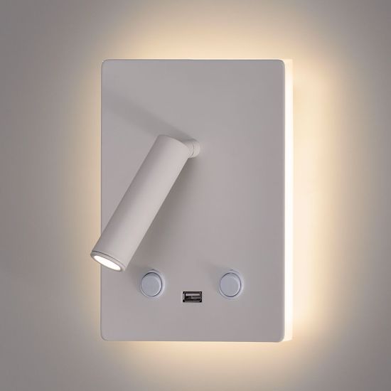 Applique da comodino bianco luce led 3000k orientabile usb interruttore