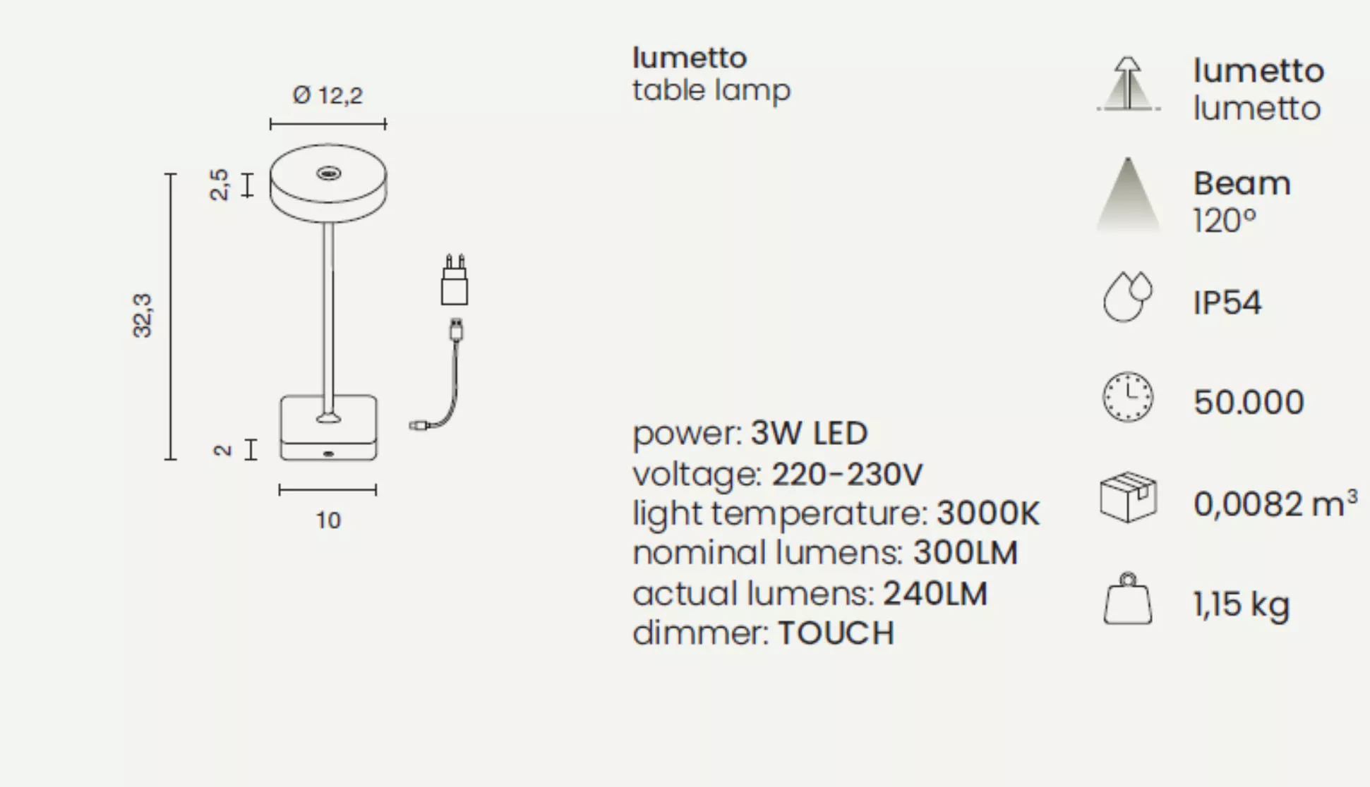 LT,TAB/ORO - Lampada tavolo senza fili LED 3W ricaricabile USB touch TAP  Oro - ONDA