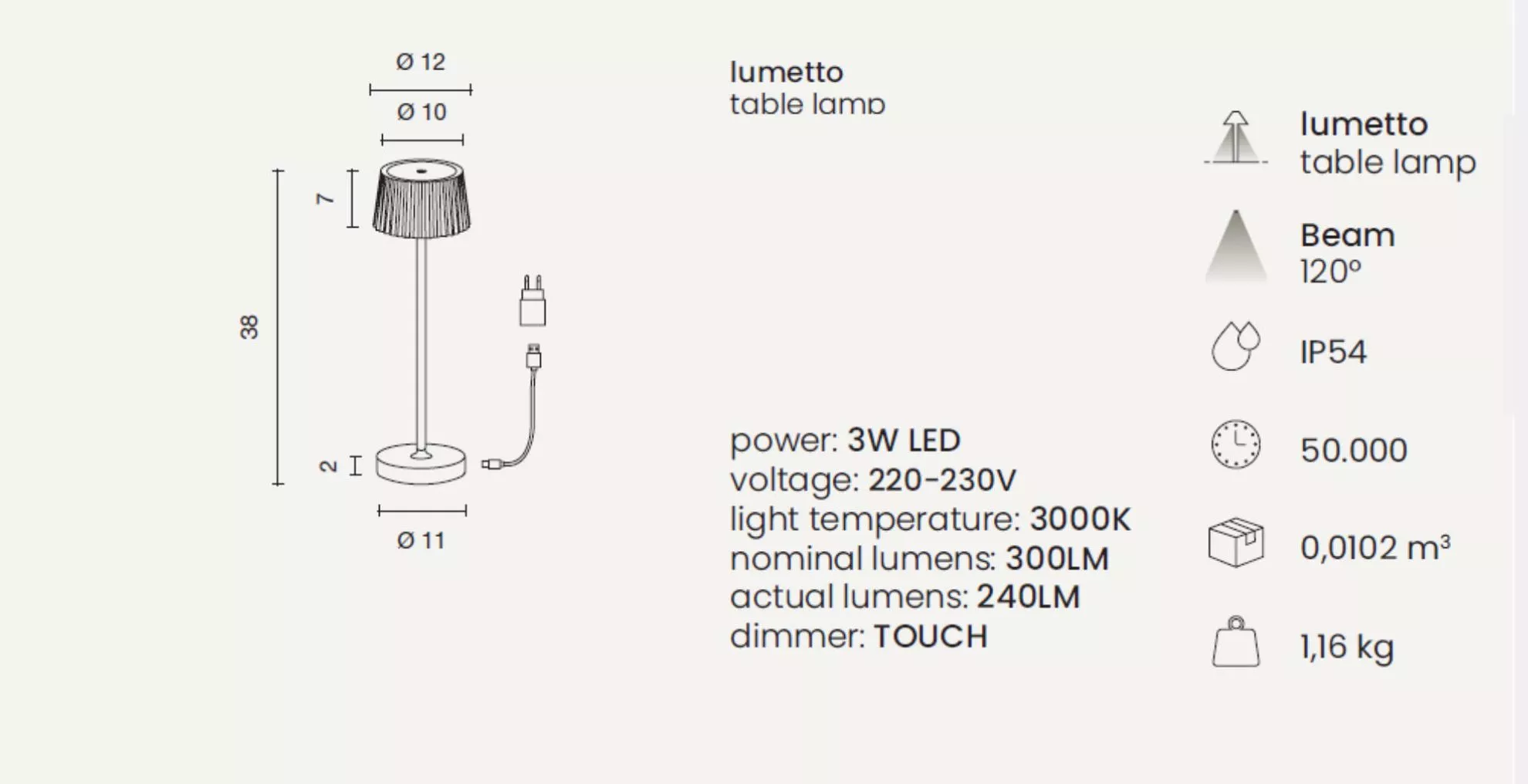 008618 - Lampada tavolo senza fili LED 3W ricaricabile USB touch TAP Blu  avion 