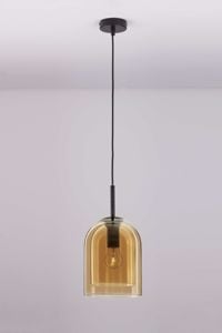 Lampadario pendente doppio vetro ambra trasparente per cucina moderna