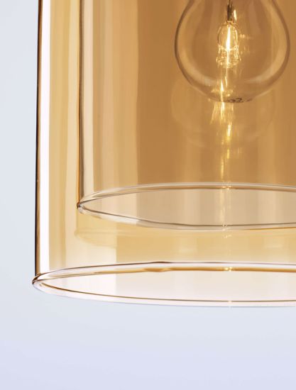 Lampadario pendente doppio vetro ambra trasparente per cucina moderna