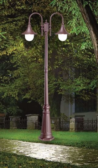 Cima pt2 lampione alto per esterno giardino marrone ip43 due luci ideal lux