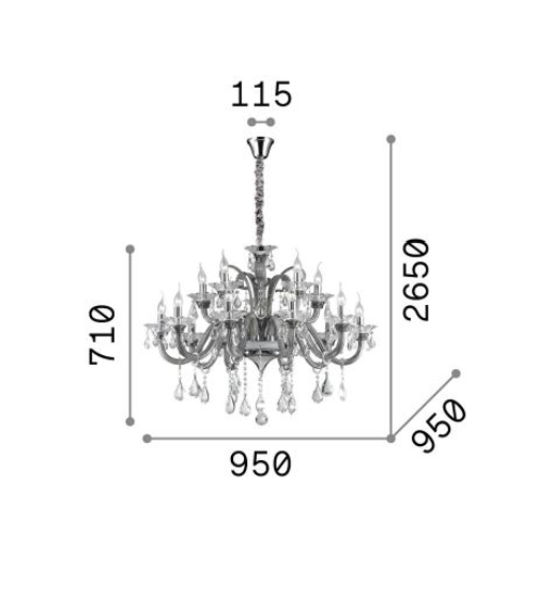 Colossal sp15 ideal lux lampadario di cristallo classico 15 luci goccia trasparente