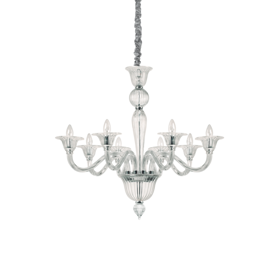 Lampadario di cristallo brigitta sp8 ideal lux classico 8 bracci trasparente