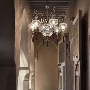 Harem sp9 ideal lux lampadario stile arabo 9 luci crtistallo ambra