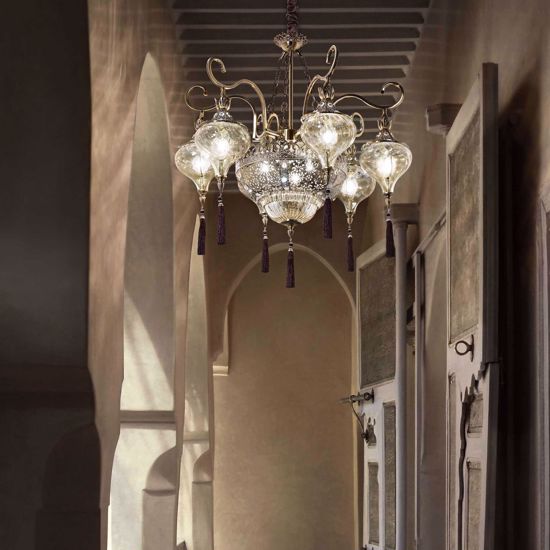 Harem sp9 ideal lux lampadario stile arabo 9 luci crtistallo ambra