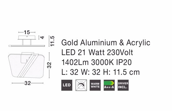 Plafoniera oro per soggiorno contemporaneo led 21w 3000k