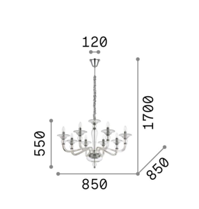 Danieli sp8 ideal lux lampadario classico 8 bracci cristallo trasparente