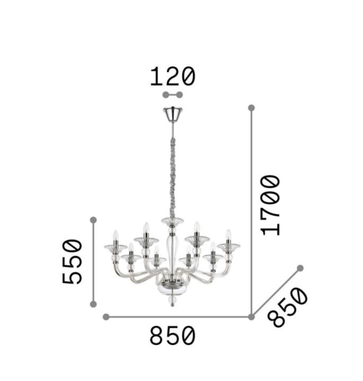 Danieli sp8 ideal lux lampadario classico 8 bracci cristallo trasparente