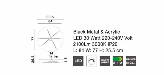 Plafoniera bacchette led 30w 3000k moderna nera per soggiorno