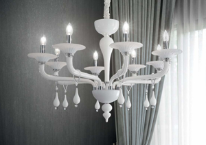 Miramare sp8 ideal lux lampadario goccia classico 8 bracci vetro bianco lucido