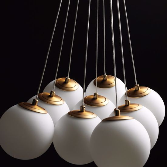 Lampadario a sospensione 9 luci oro per soggiorno led 50w 3000k vivida pearl