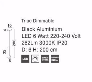 Lampadario cono pendente per isola cucina led 6w 3000k dimmerabile