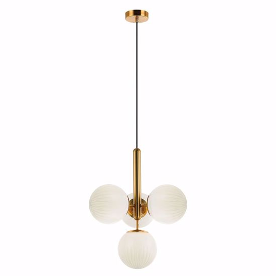 Lampadario oro stile moderno sfere vetro bianco