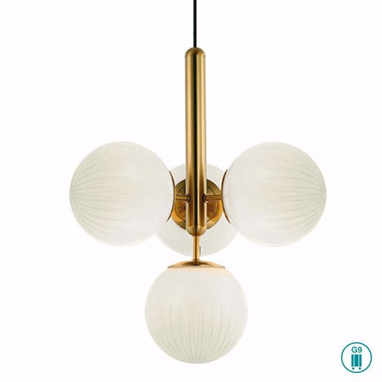 Lampadario oro stile moderno sfere vetro bianco