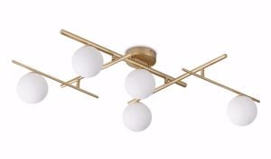 Ideal lux atlas pl5 plafoniera moderna oro 5 sfere vetro bianco