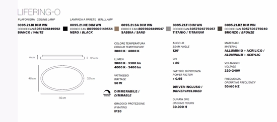 Plafoniera vivida lifering-o led 50w 3000k 4000k titanio ovale per ufficio