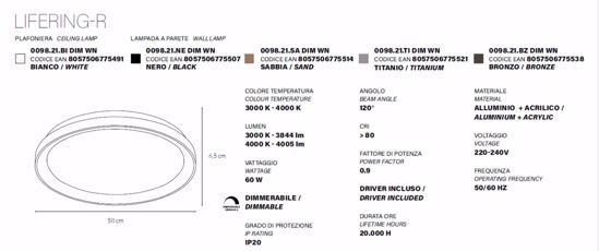 Plafoniera vivida lifering titanio led 60w 3000k 4000k dimmerabile rotonda moderna