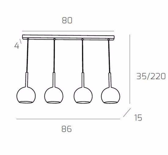 Lampadario per cucina vetri ambra 4 luci a sospensione