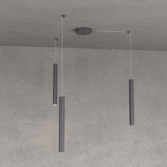 Lampadario a sospensione cilindri antracite con decentramento