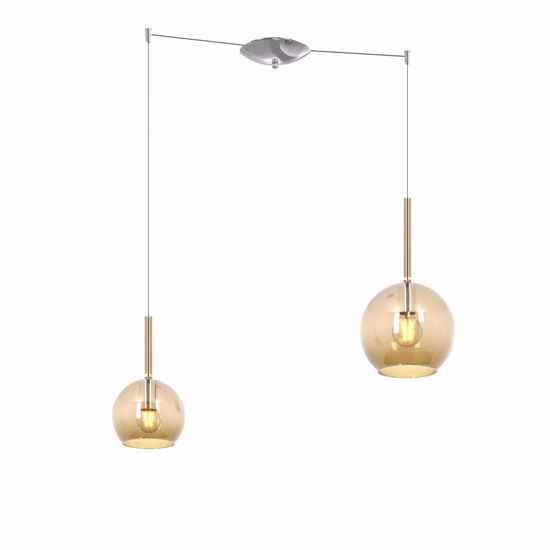 Lampadario per cucina con decentramento due luci sfere vetro ambra top light