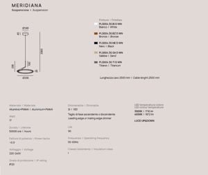 Lampada a sospensione moderna bianca vivida meridiana led 17w 3000k 4000k dimmerabile